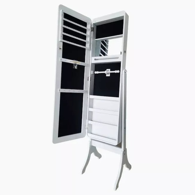 Quay Wooden Jewelry Cabinet with Mirror White 1