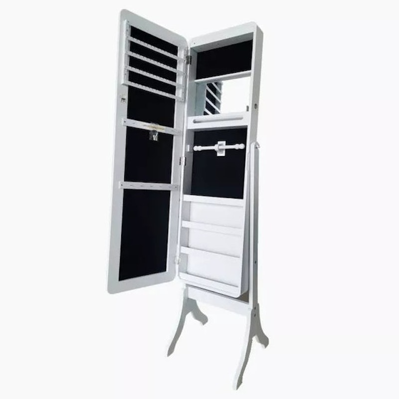 Quay Wooden Jewelry Cabinet with Mirror White 1