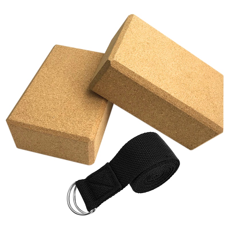 Yoga Cork Blocks With Adjustable Yoga Stretching Strap 1