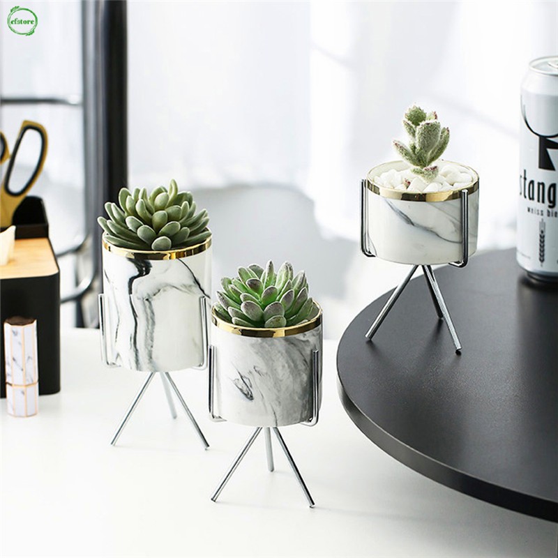 Marble Ceramic Pot With Metal Rack 4