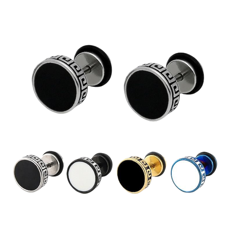 Men's Round Circle Titanium Printed Ear Stud 2