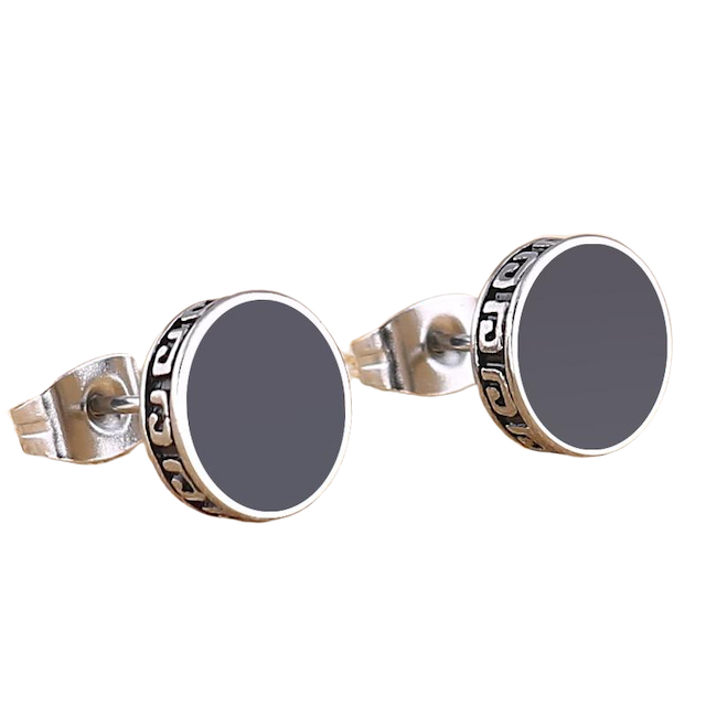 Men's Round Circle Titanium Printed Ear Stud 1