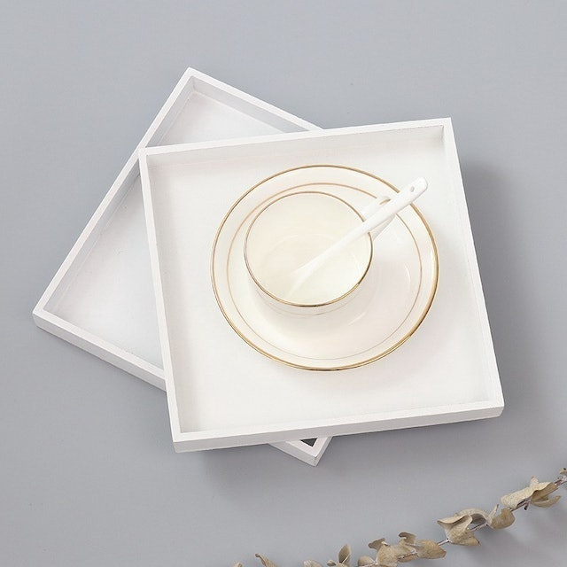 Wooden White Square Tray 2