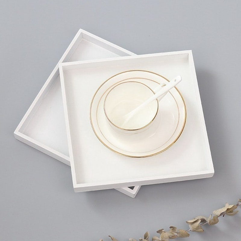 Wooden White Square Tray 2