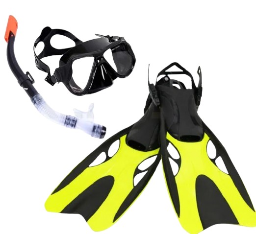 Snorkel Googles & Scuba Diving Fin Set	  2