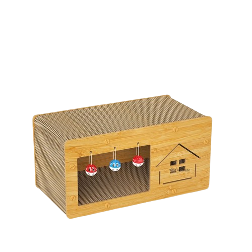 Wooden Cat House With Scratcher 1