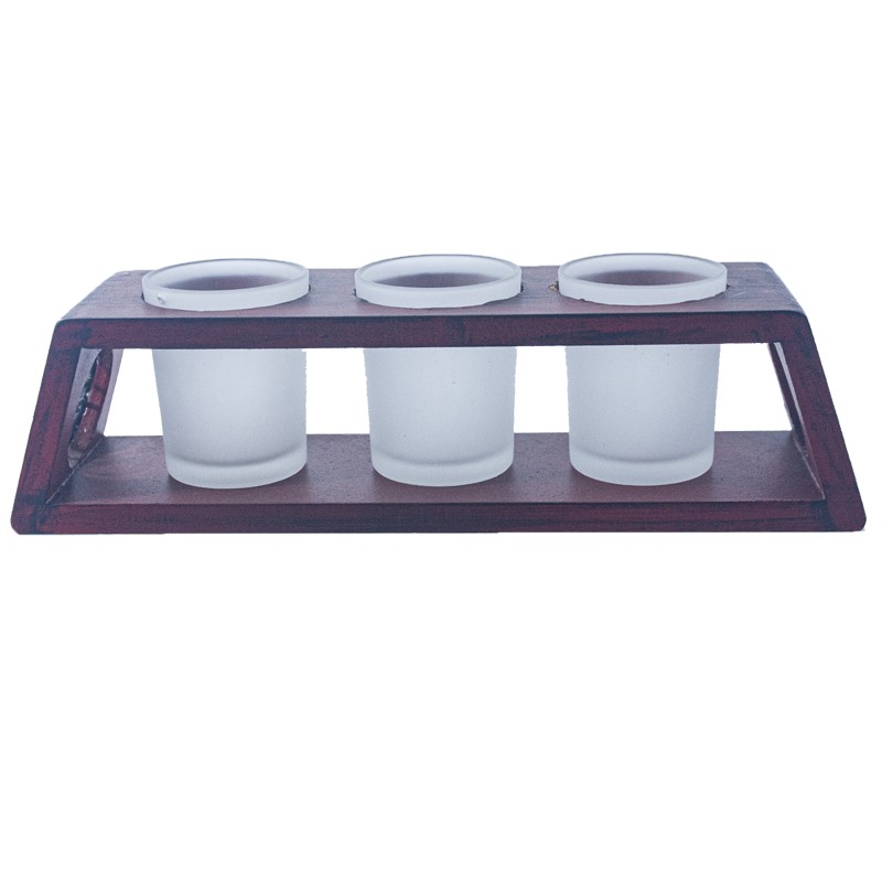 Handmade Wooden Candle Tray with 3 Glass Votive Holders 1