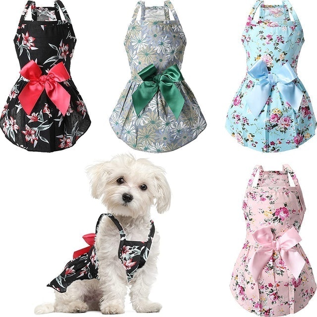 Dog Bowknot Floral Dress  3