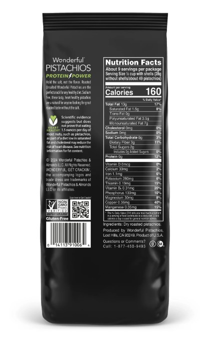 No Salt Roasted Pistachios 454g	  2