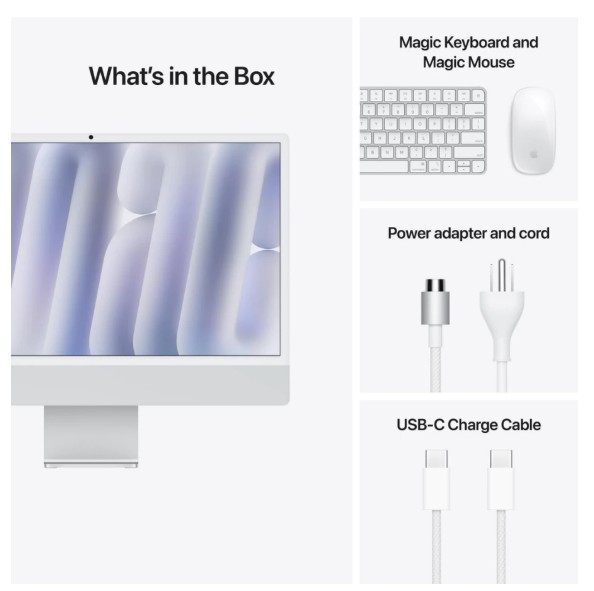 24-inch iMac with Retina 4.5K display: M4 chip with 8‑core CPU and 8‑core GPU, 16GB, 256GB SSD	  4