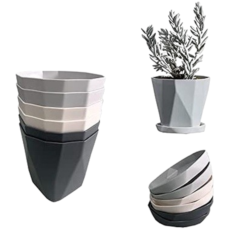 Nordic Minimalist Geometric Plastic Pots w/ Catch Plate 4