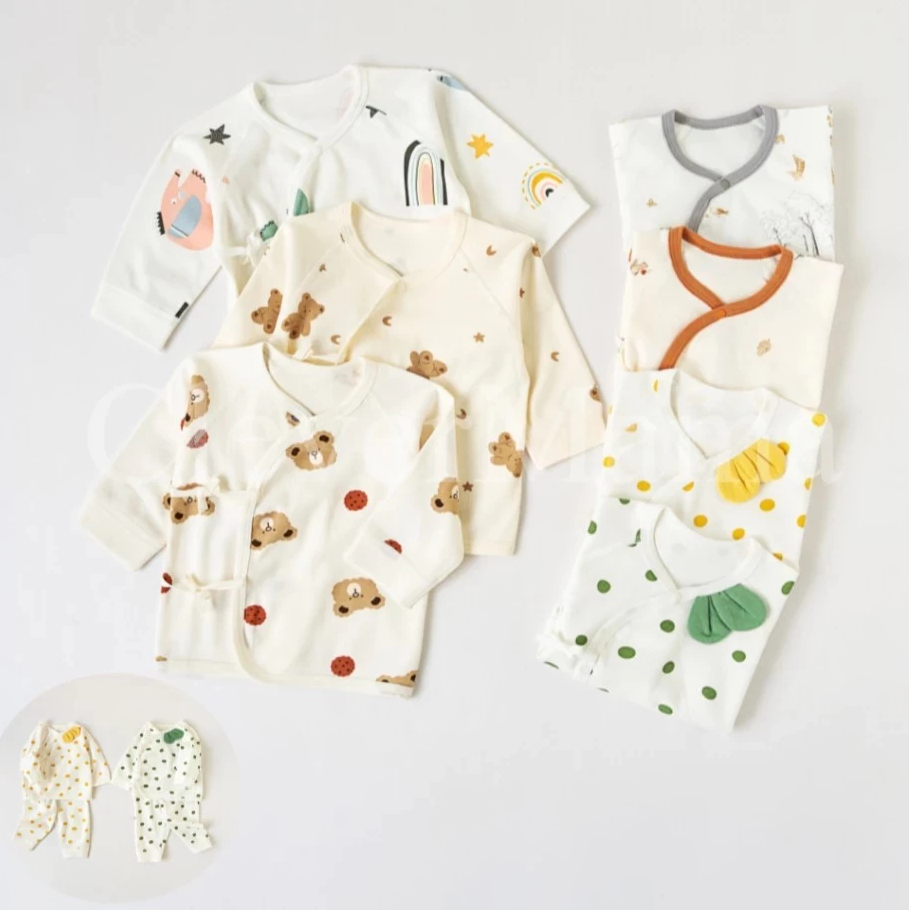 Newborn Baby Clothes Set Long Sleeve Tie Side Set/Terno Premium Cotton Baby Pajama 2
