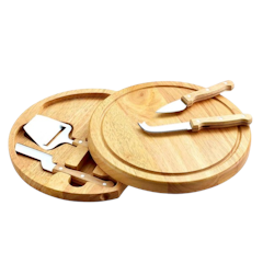 Bamboo Cheese Board and Stainless Steel Cutlery Set of 5