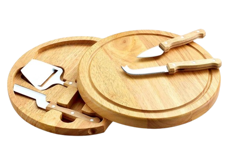 Bamboo Cheese Board and Stainless Steel Cutlery Set of 5 1