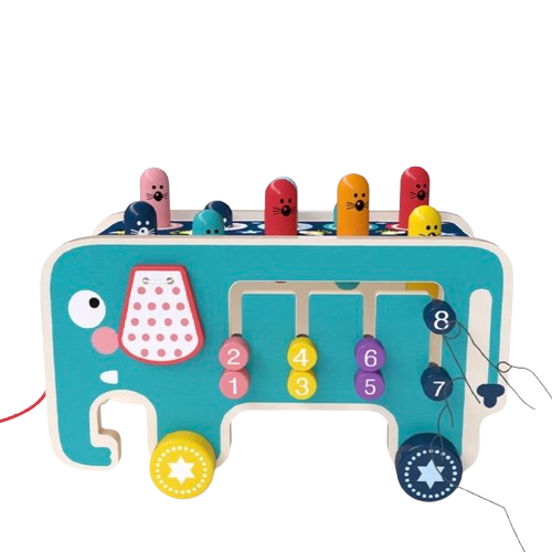 3-in-1 Wooden Whack-a-Mole Elephant Toy 2