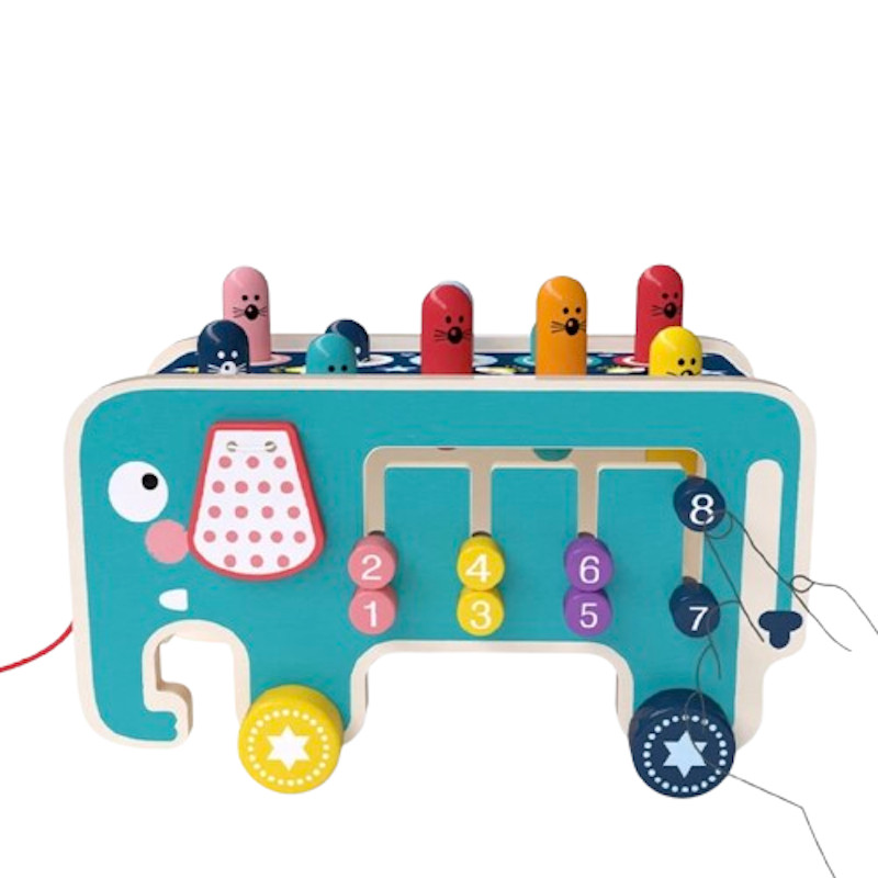 3-in-1 Wooden Whack-a-Mole Elephant Toy 2