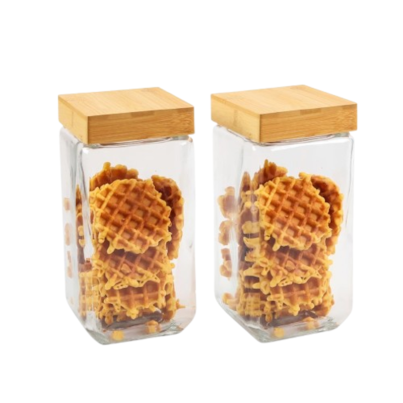 Borosilicate Glass Storage Jar with Bamboo Lid (Set of 2) 1