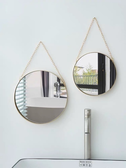 Gold Round Mirror with Hanging Chain 2