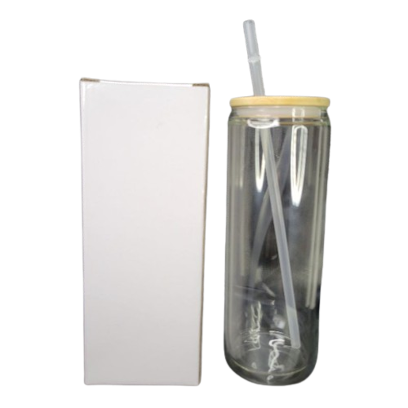 Double Wall Soda Glass Cup W/ Bamboo Lid & Straw 1