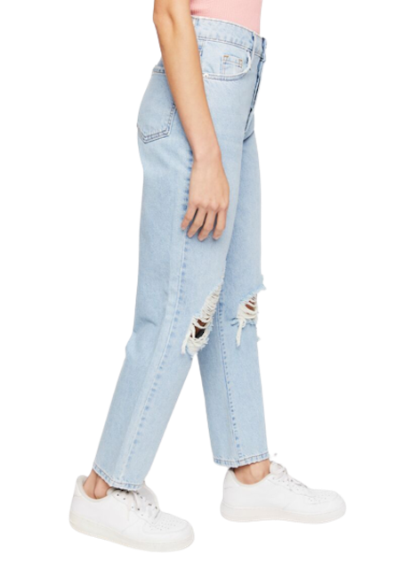 Recycled Cotton Distressed High-Rise Mom Jeans 2