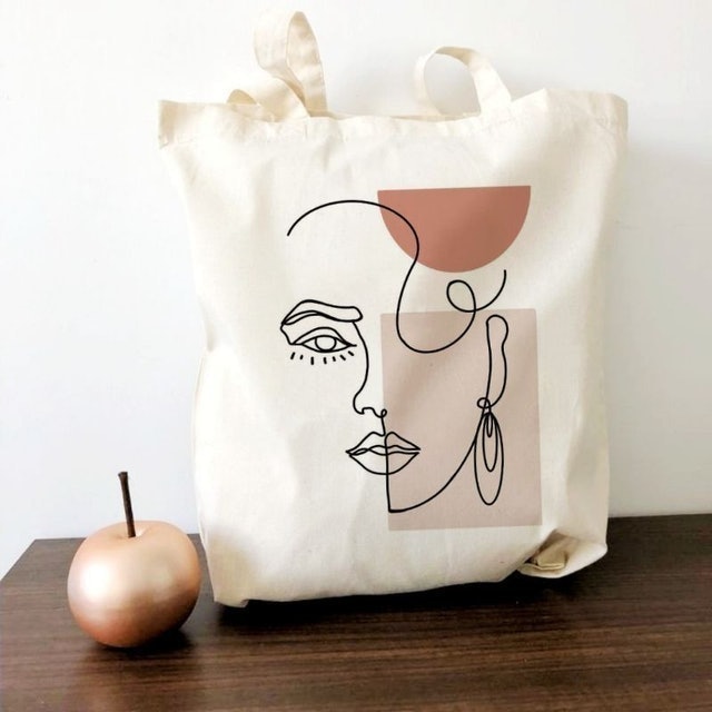 Trendy Graphic Canvas Flat Tote Bag Minimalist Designs 4