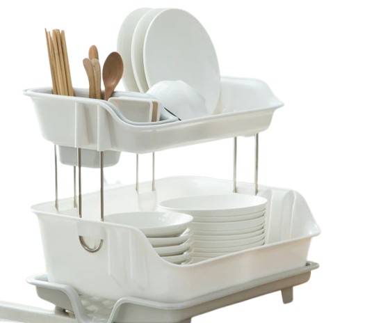 2 Tier Dish Drainer Plate Rack 	  2
