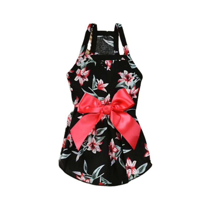 Dog Bowknot Floral Dress 1