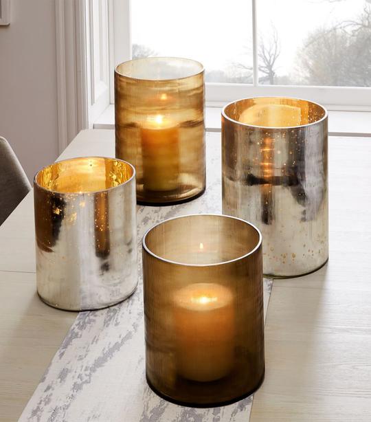 Etched Glass Cylinder Hurricane - Antique Silver 2