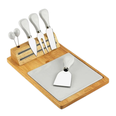 Bamboo Cheese Board and Stainless Steel Cutlery Set of 8