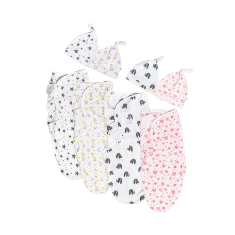 Infant Swaddle Velco Wrap With Knotted Hat 2