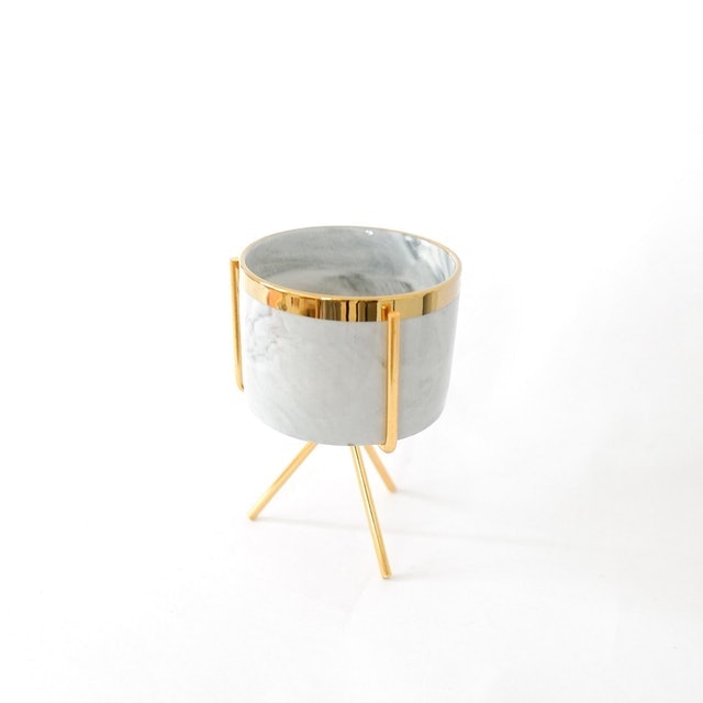 Marble Finish Porcelain Pots with Iron Stand 3