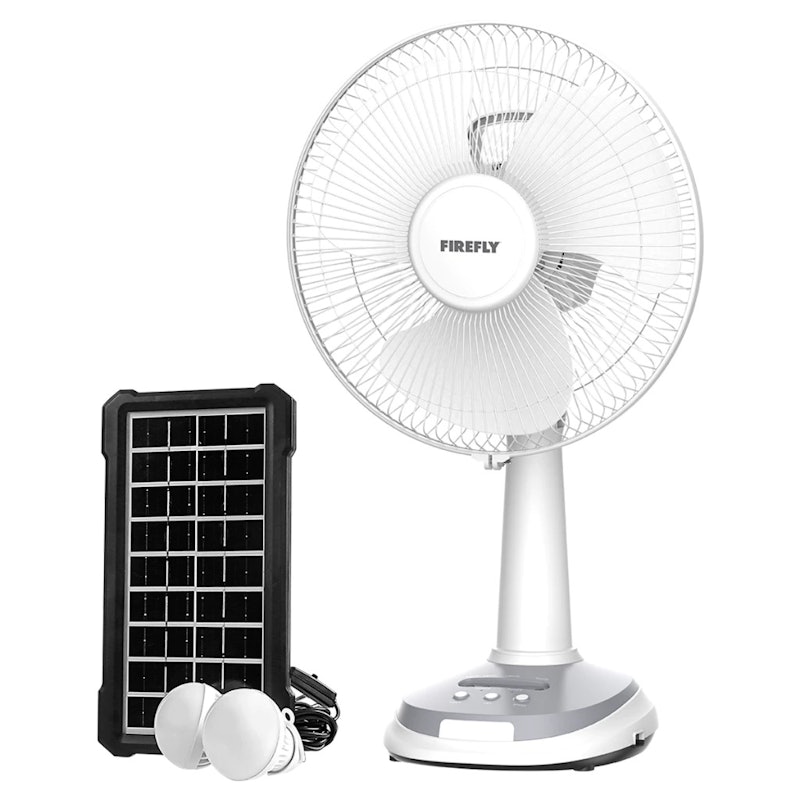 12″ Rechargeable Desk Fan With Emergency Solar Panel and Lamps 1