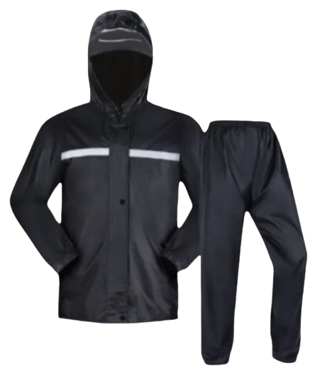 Motorcycle Riding Raincoat Suit Black with Reflective Safety Strips 1
