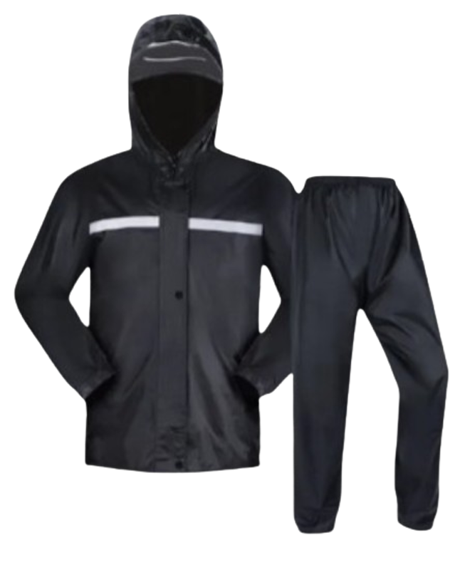 Motorcycle Riding Raincoat Suit Black with Reflective Safety Strips 1