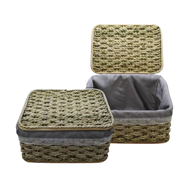 Rattan Storage Basket With Cover and Linen 1