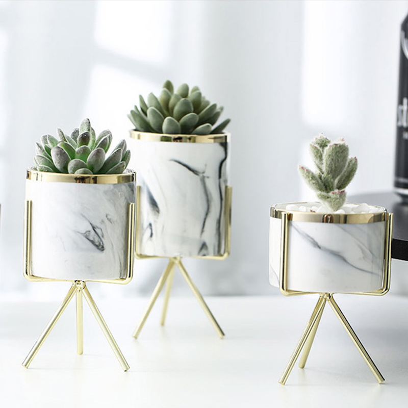 Marble Ceramic Pot With Metal Rack 3