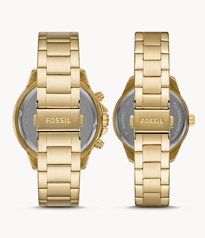 His and Her Multifunction Gold-Tone Stainless Steel Watch Set 2