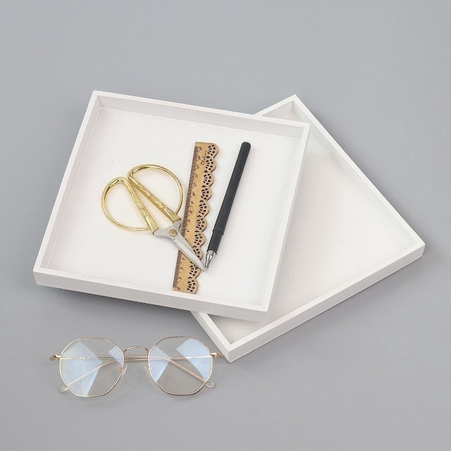 Wooden White Square Tray 3