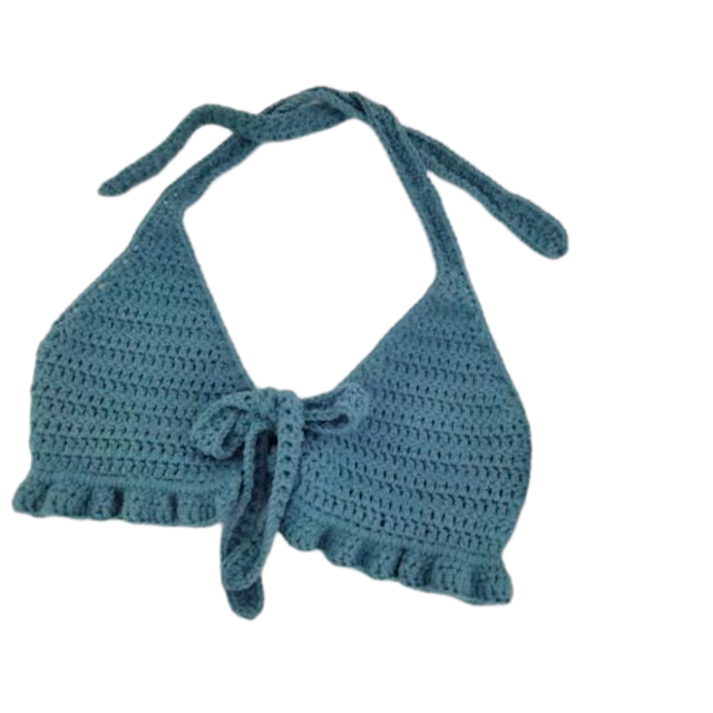 Crochet Ruffled Halter Front Tie Top Sexy Cute Bralette 1