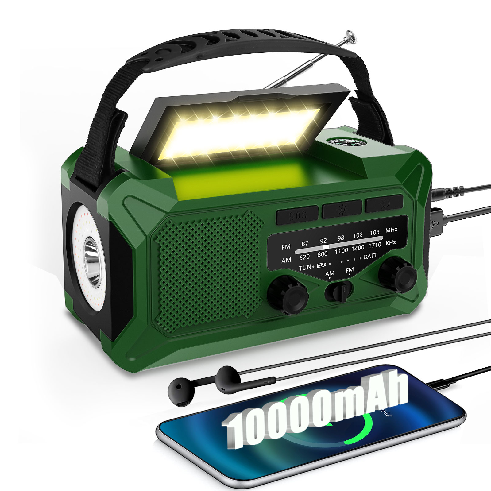 10000mAh Portable Solar Radio With LED Light 2