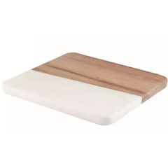 White Marble Cheese Board with Acacia Wood