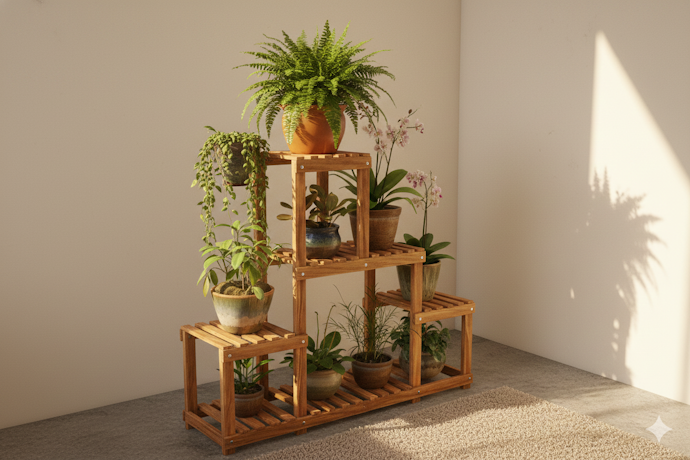 Multi-Tier or Vertical Stands Hold Multiple Plants and Save Floor Space in Small Rooms