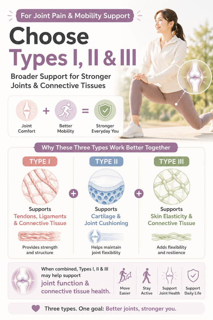 For Joint Pain and Mobility Support: Choose Types I, II, and III